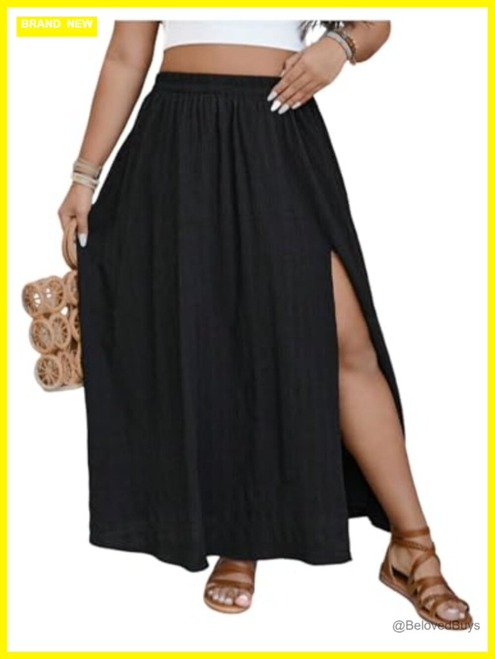 Plus Size Boho Flowy High Waisted Ruffle Split Maxi Skirt